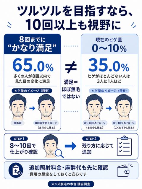 ツルツルを目指すヒゲ脱毛_10回以上も視野に入れる判断目安