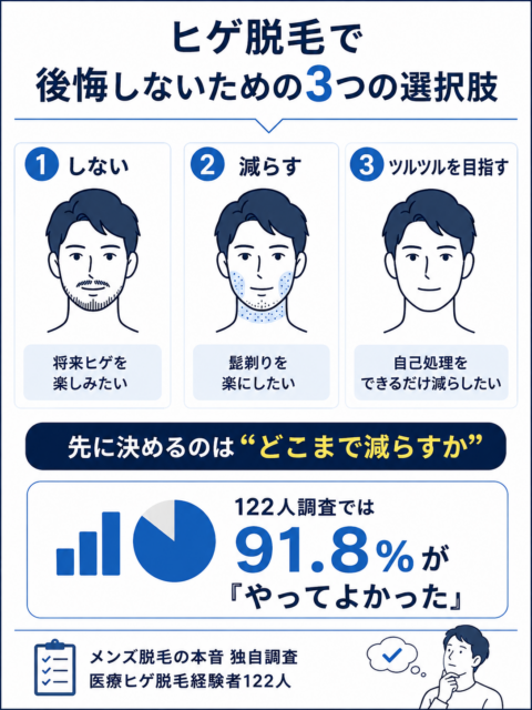 ヒゲ脱毛で後悔しないための3つの選択肢