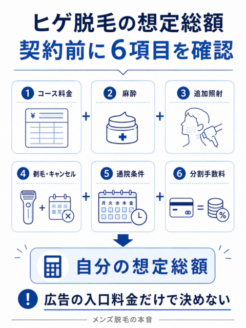 ヒゲ脱毛の想定総額_契約前に確認する6項目